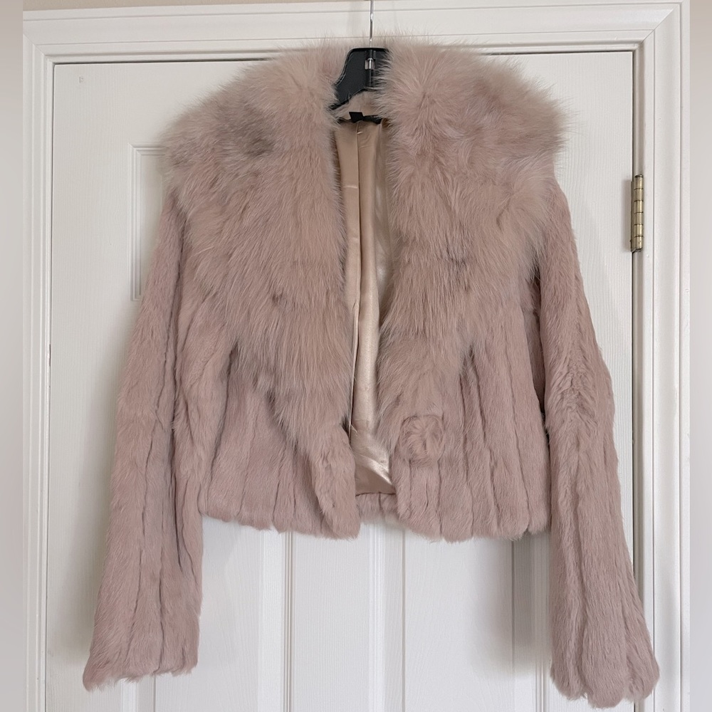 Dusty rose 100% real rabbit and fox fur jacket-soft and luxe!